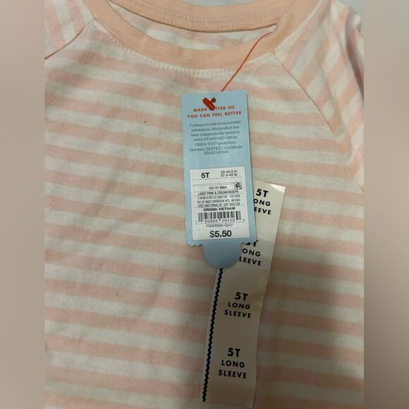 NWT Cat And Jack Stripe Long Sleeve Top 5T Light Pink And Ivory Cotton - Picture 3 of 5